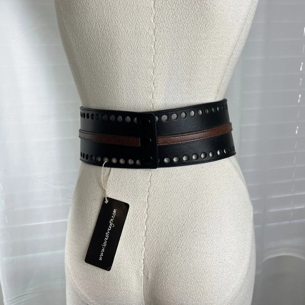 Womens Leather Black Brown Wide‎ Corset Waist Belt Snap Buckle Closure western S